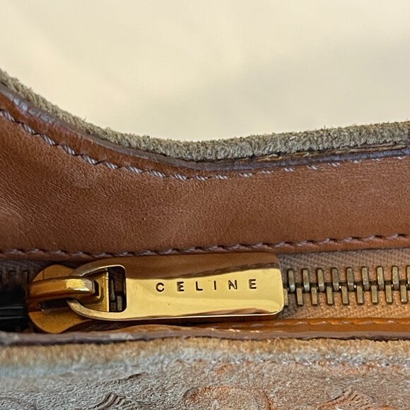 Celine Vintage Ava Macadam Suede Pochette Shoulder Bag, Mustard/Brown - Preowned - Picture 12 of 16